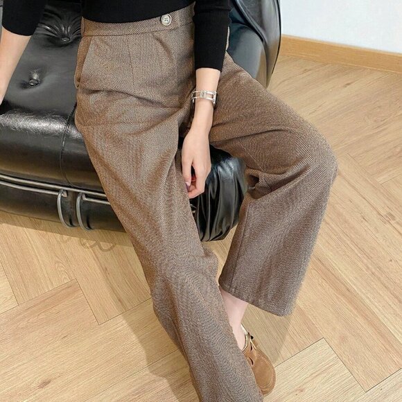 Pants - Brown Casual Women's Slim Fit Long Pants